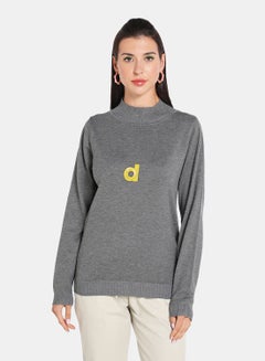Alphabet Printed High Neck Pullover Grey