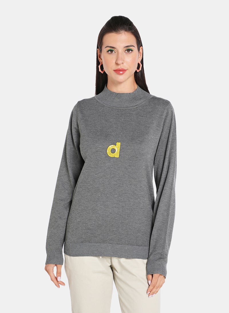 DRIP - Alphabet Printed High Neck Pullover Grey - Image 1
