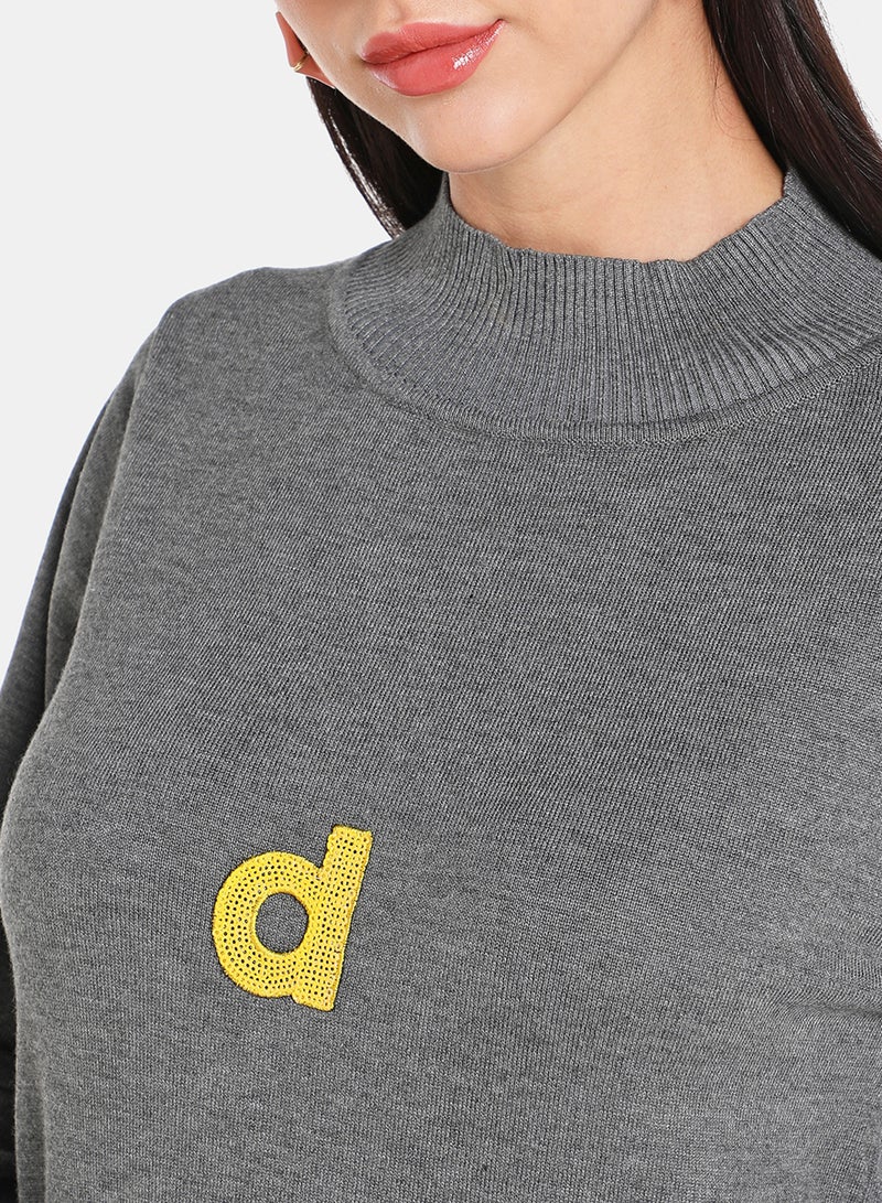 DRIP - Alphabet Printed High Neck Pullover Grey - Image 1
