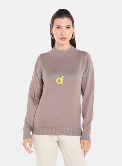 Alphabet Printed High Neck Pullover Brown