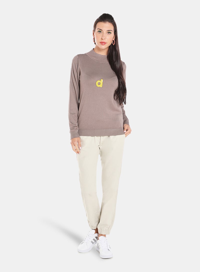 DRIP - Alphabet Printed High Neck Pullover Brown - Image 1