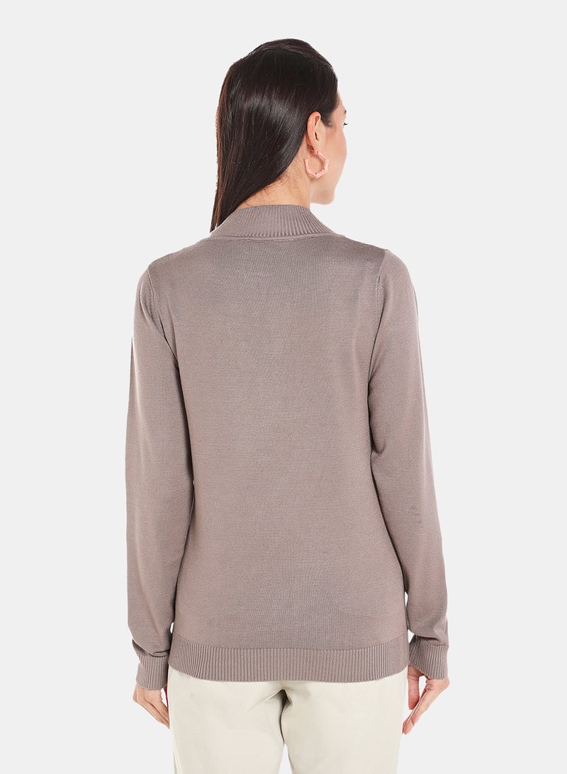 DRIP - Alphabet Printed High Neck Pullover Brown - Image 1