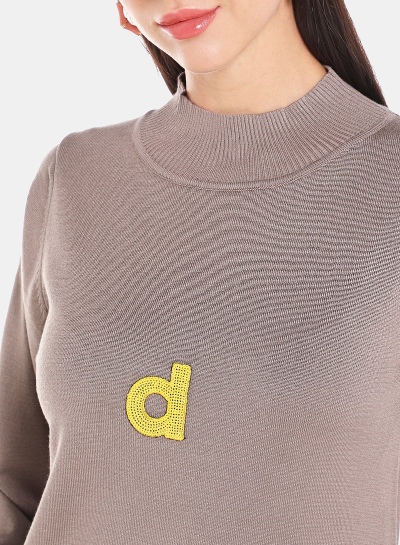 DRIP - Alphabet Printed High Neck Pullover Brown - Image 1