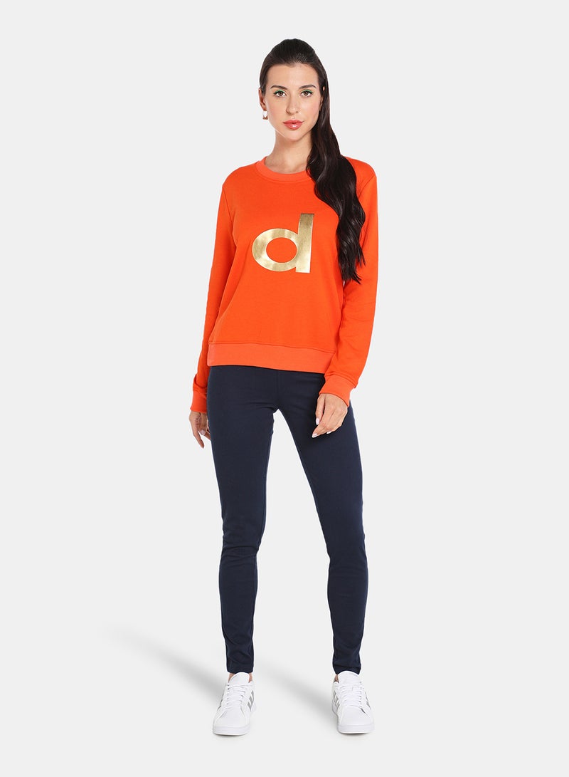 Alphabet Printed Crew Neck Pullover Orange/Gold - v1634987120/N49800914V_3