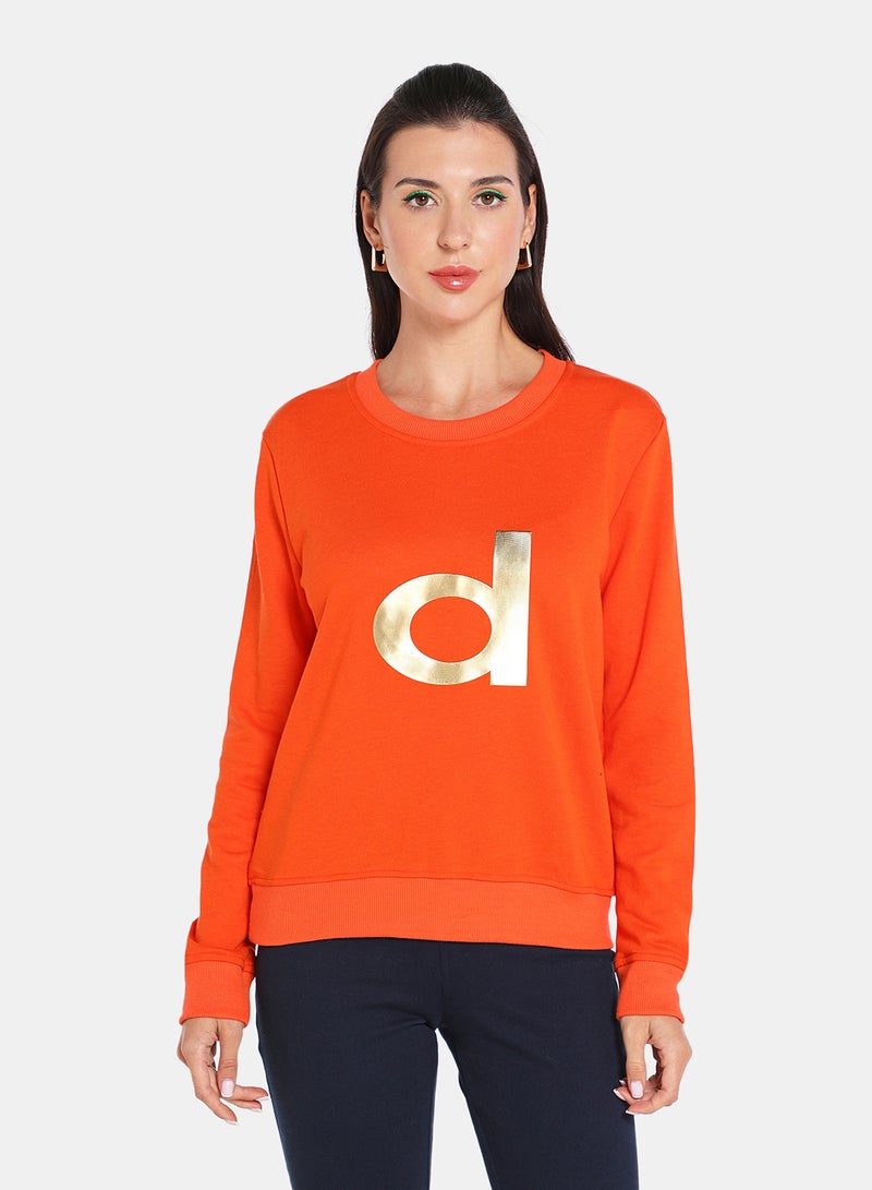 Alphabet Printed Crew Neck Pullover Orange/Gold - v1634987121/N49800914V_1