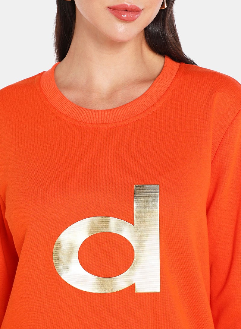 Alphabet Printed Crew Neck Pullover Orange/Gold - v1634987124/N49800914V_4