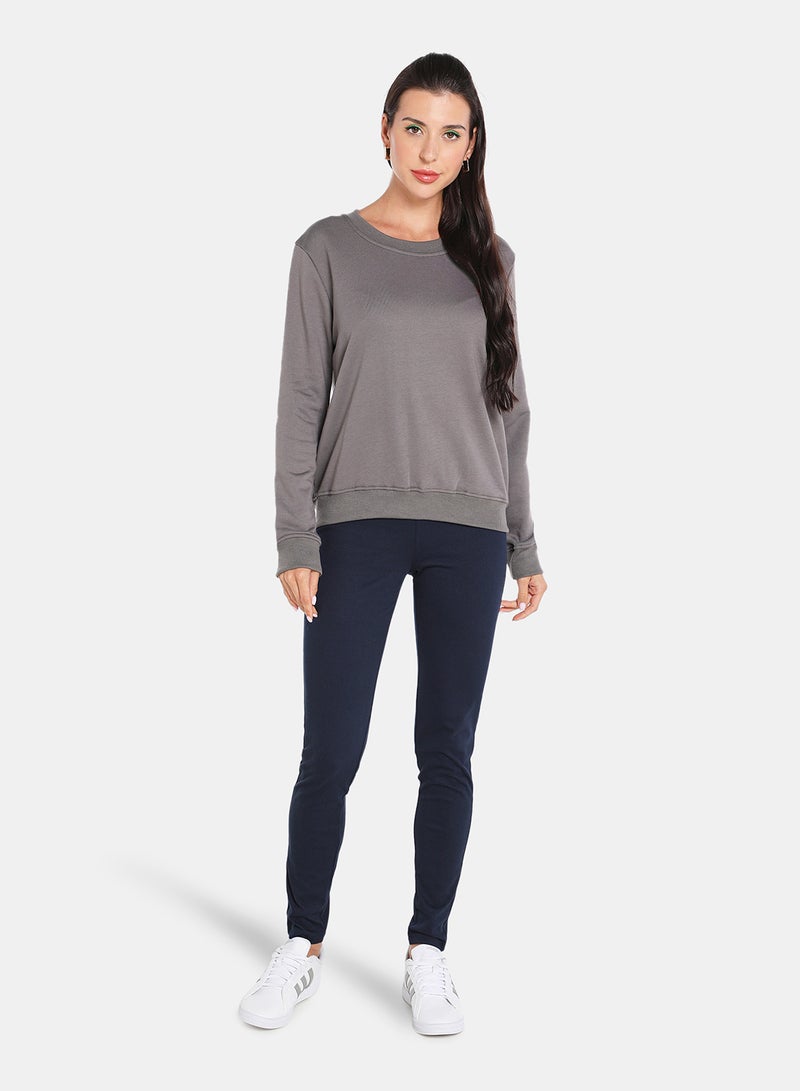 DRIP - Alphabet Printed Crew Neck Pullover Charcoal - Image 1