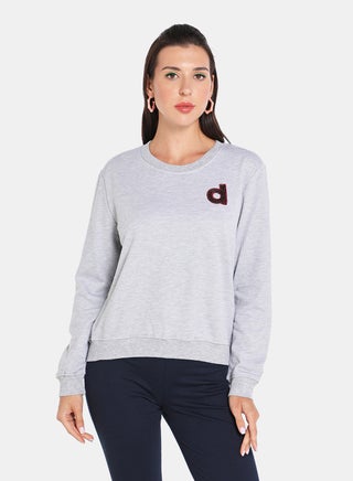 Alphabet Printed Crew Neck Pullover Grey