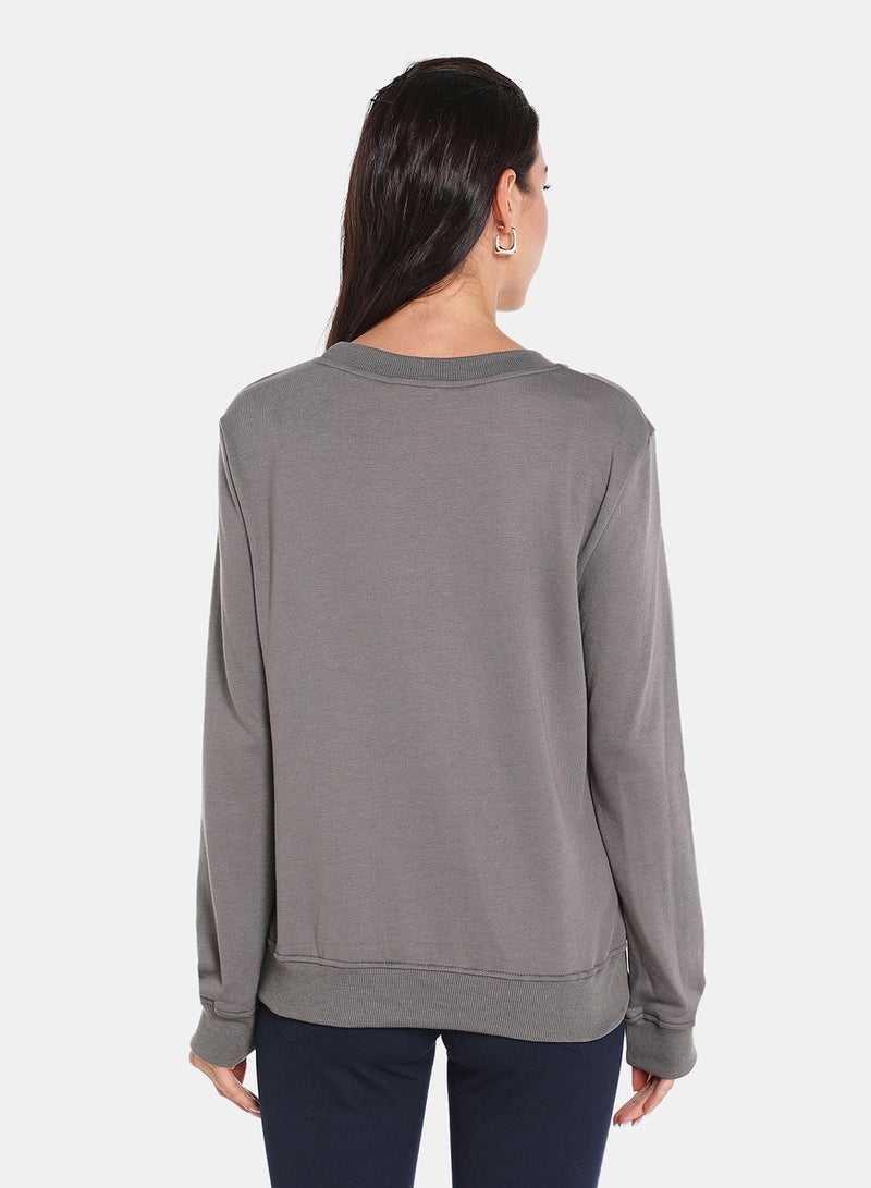 DRIP - Alphabet Printed Crew Neck Pullover Charcoal - Image 1