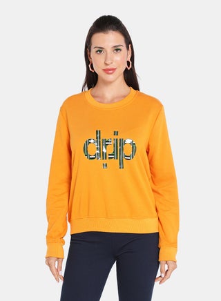 Logo Signature Branding Crew Neck Pullover Yellow