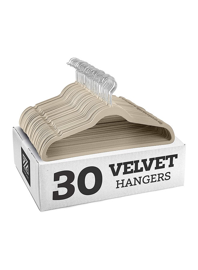 زوبير طقم علاقات مخملية بخطاف دوار بزاوية 360 درجة مضاد للانزلاق مكون من 30 قطعة . عاجي 43.18x23.3x0.5سم - Image 1