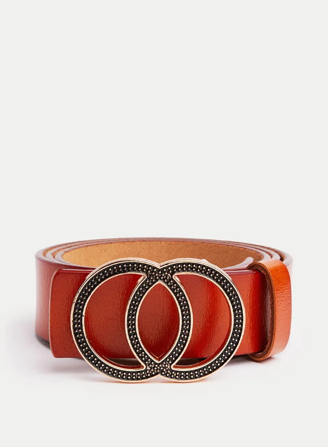 Closet By Styli Double Round Buckle Belt Brown