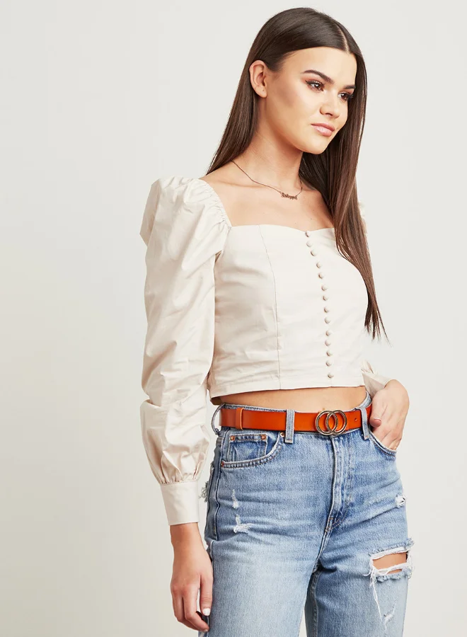 Closet By Styli Double Round Buckle Belt Brown