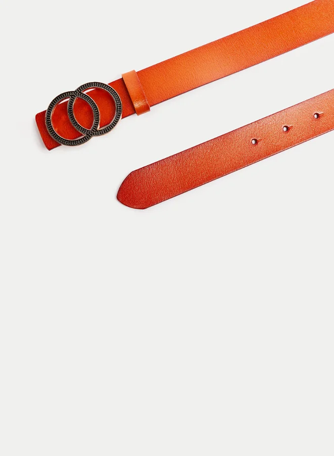 Closet By Styli Double Round Buckle Belt Brown