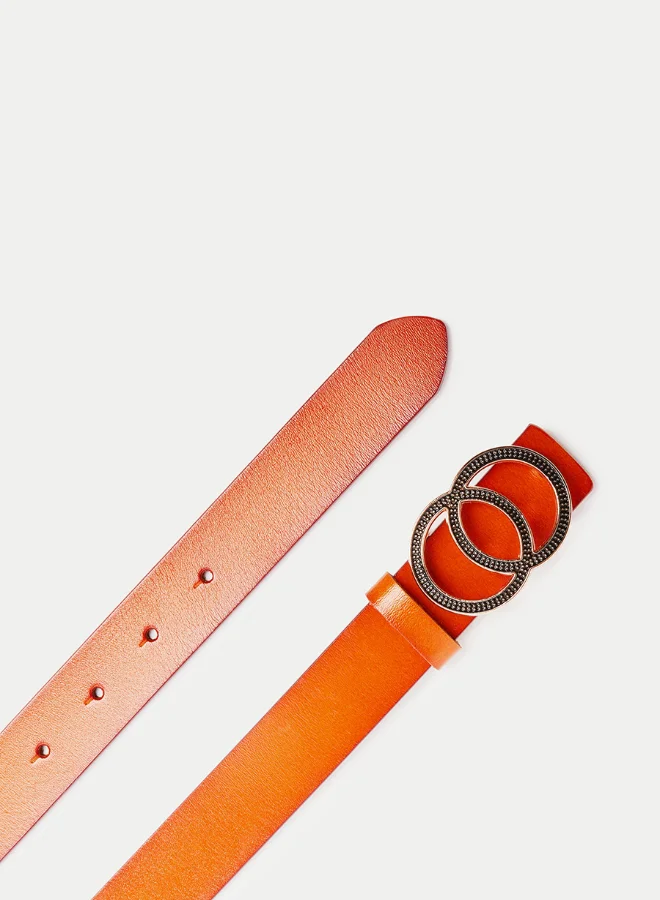 Closet By Styli Double Round Buckle Belt Brown