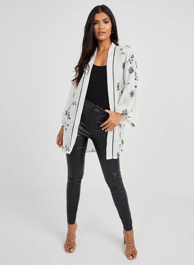Closet By Styli All-Over Embroidered Kimono White/Black