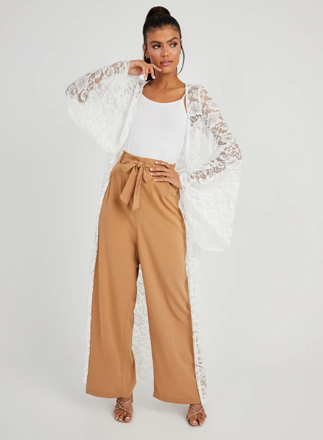 Closet By Styli All-Over Lace Maxi Kimono White