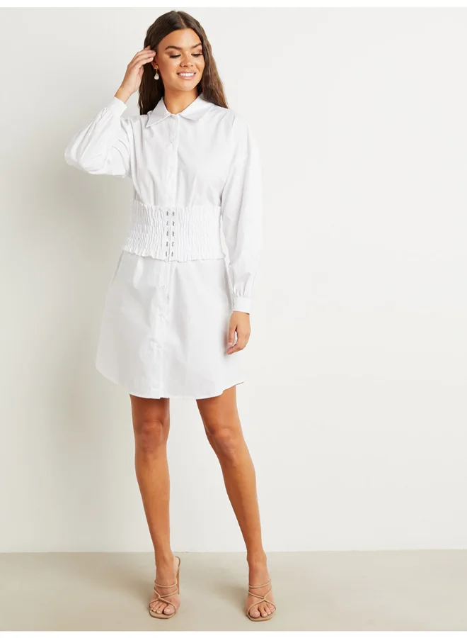 Closet By Styli Button Through Mini Dress White