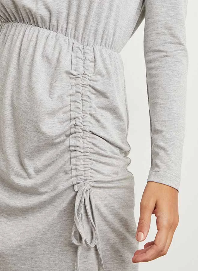 Closet By Styli Ruched Side Panel Detail Long Sleeve Mini Dress Grey