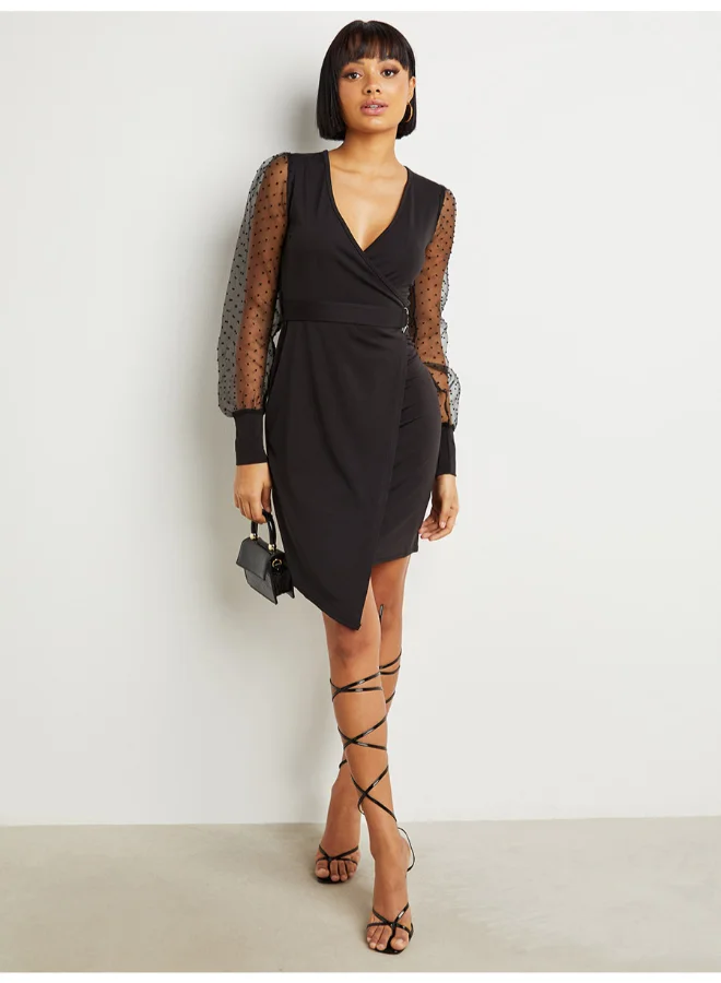 Closet By Styli Lace Detail Mini Dress Black