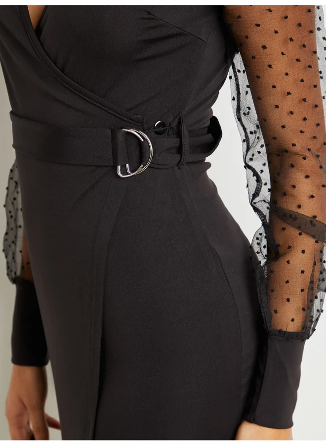 Closet By Styli Lace Detail Mini Dress Black