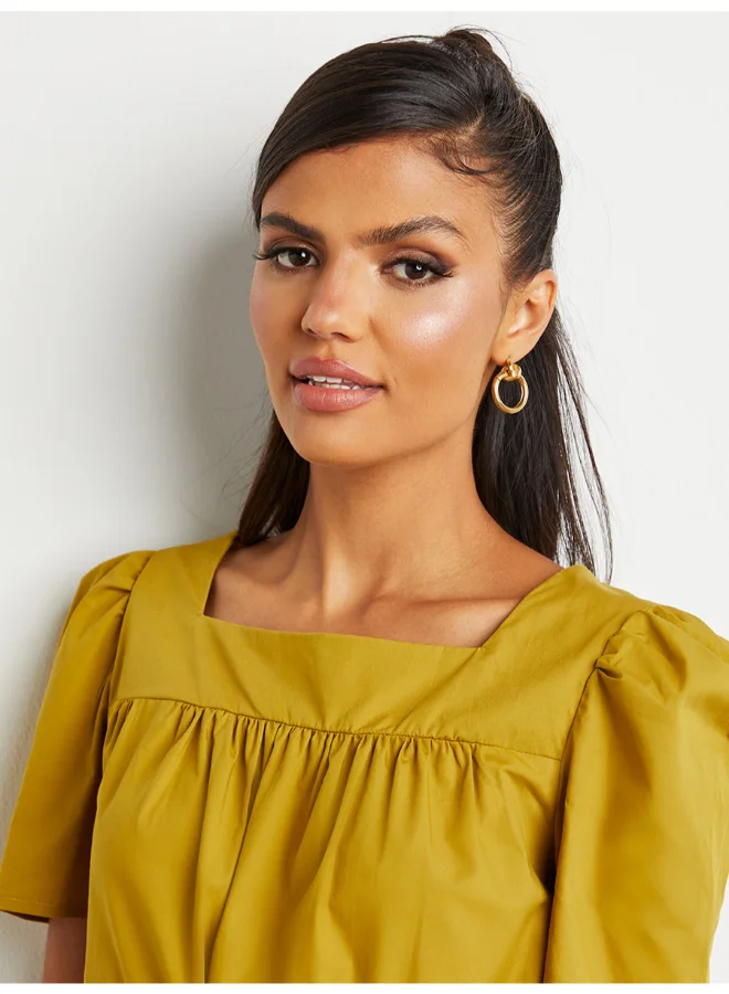 Closet By Styli Square Neck Knee Length Dress Olive Green