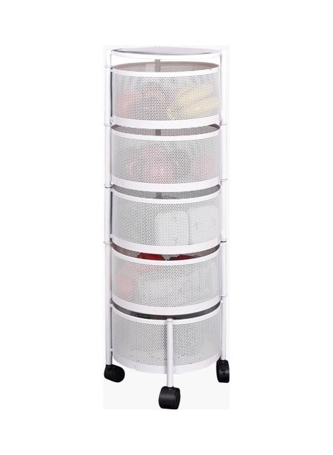5-Tier Rio Round Storage Cart With Wheels White 34x90cm