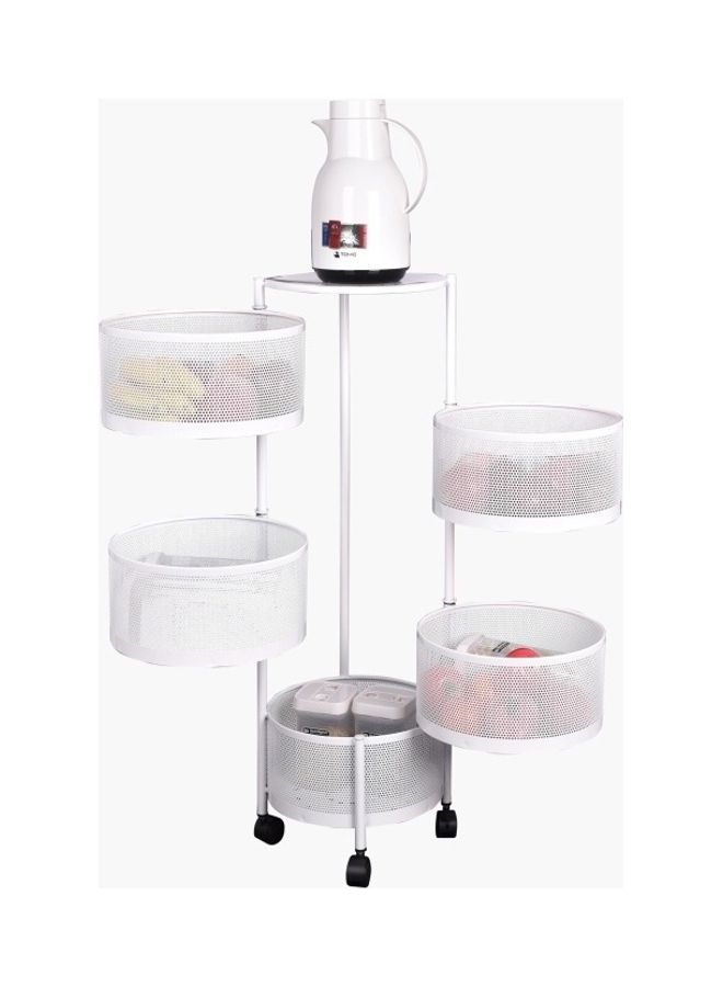 5-Tier Rio Round Storage Cart With Wheels White 34x90cm