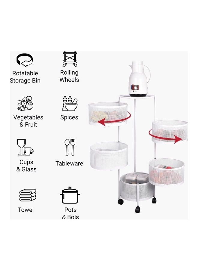 5-Tier Rio Round Storage Cart With Wheels White 34x90cm