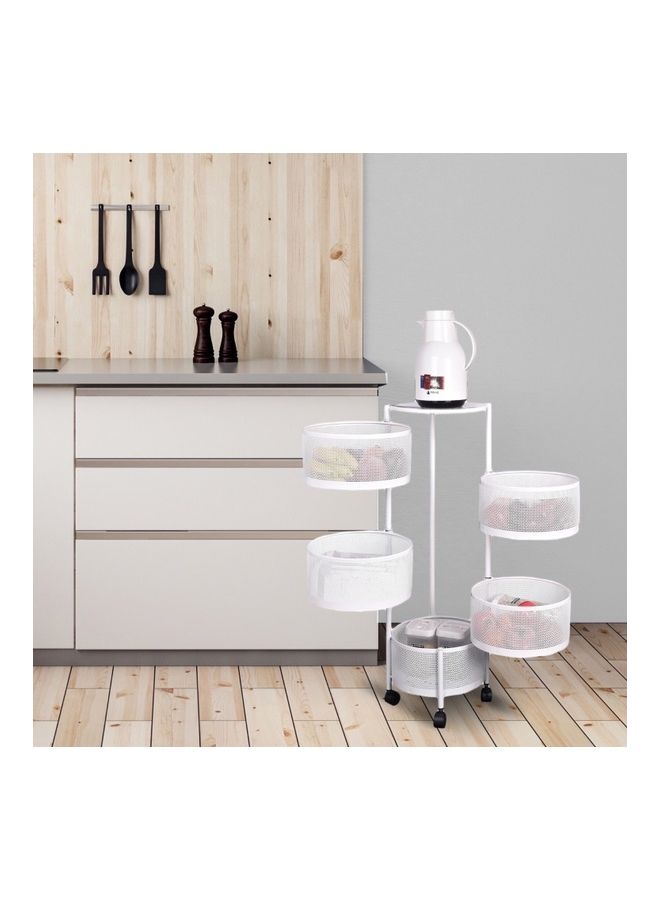5-Tier Rio Round Storage Cart With Wheels White 34x90cm