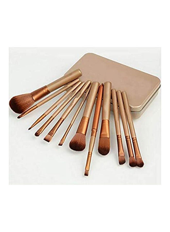 ماركة غير محددة Makeup Brushes Set 12 Pieces Kit With Metal Boxes Gold 