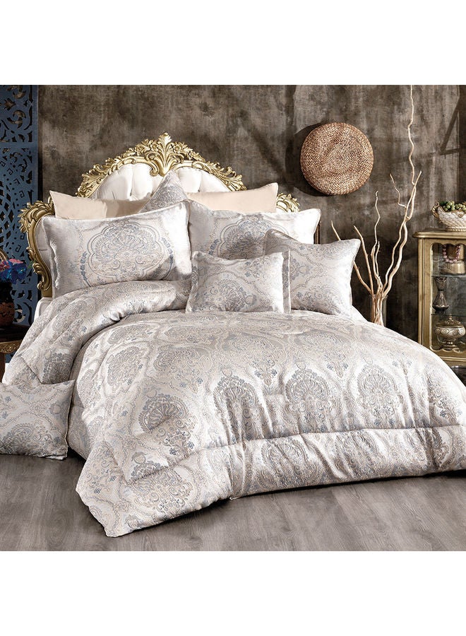 In-House 10-Piece Bridal Luxurious Copland Tolon Comforter Set Cotton Silver 260x240cm  - Image 1