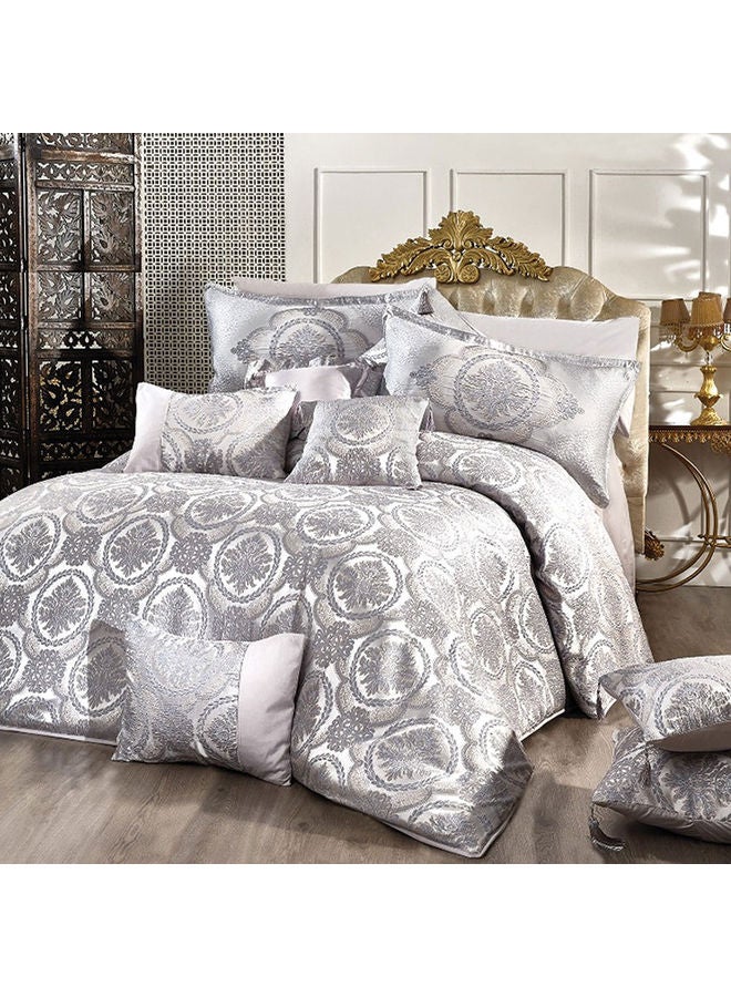 In-House 12-Piece Bridal Luxurious Copland Apato Comforter Set Cotton Grey/White 260x240cm  - Image 1
