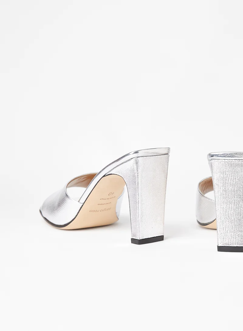 سيرجيو روسي High Heel Leather Mules Silver