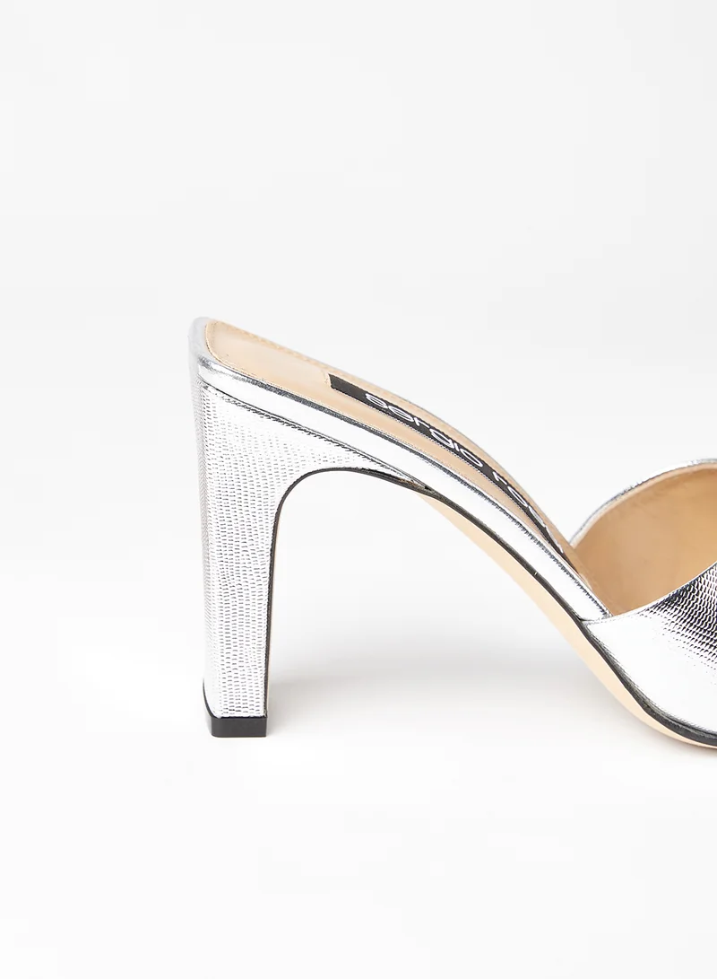 سيرجيو روسي High Heel Leather Mules Silver