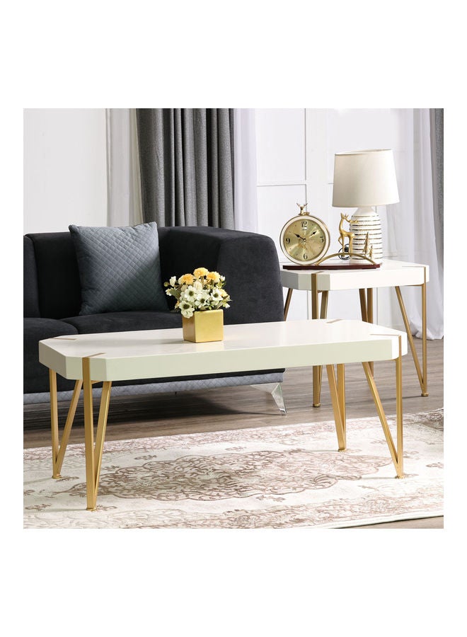 DANUBE HOME Elvie Coffee Table White/Golden 110x59x46cm - Image 3