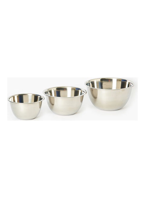 3-Piece Premia Stainless Steel Mixing Bowl Set Silver 20cm
