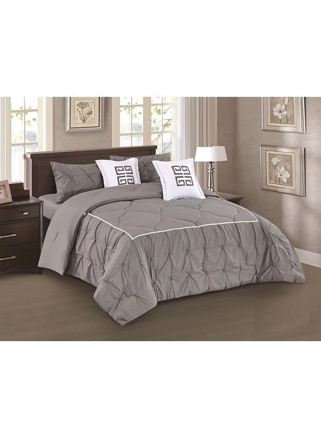 6-Piece Filling Comforter Set Microfiber Grey/White 220x240cm