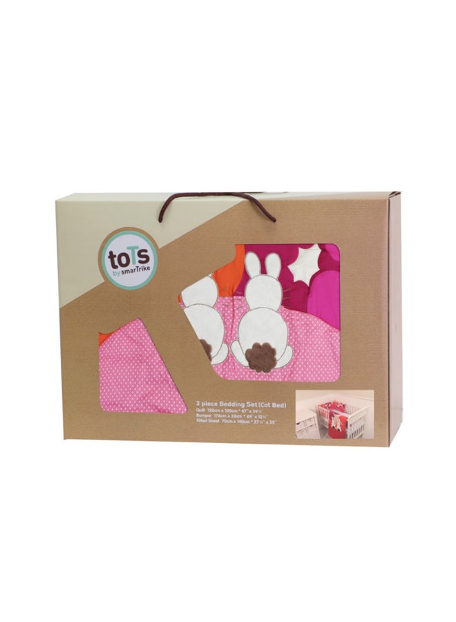 سمارت ترايك طقم سرير أوروبي مكون من 3 قطع بتصميم جوي رابيتس- لون وردي - Image 1