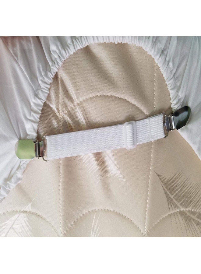 Rubik Adjustable Elastic Bed Sheet Mattress Fasteners Clips Grippers Straps Suspender Fasteners Holder - Pack Of 4 White Standardcm  - Image 2