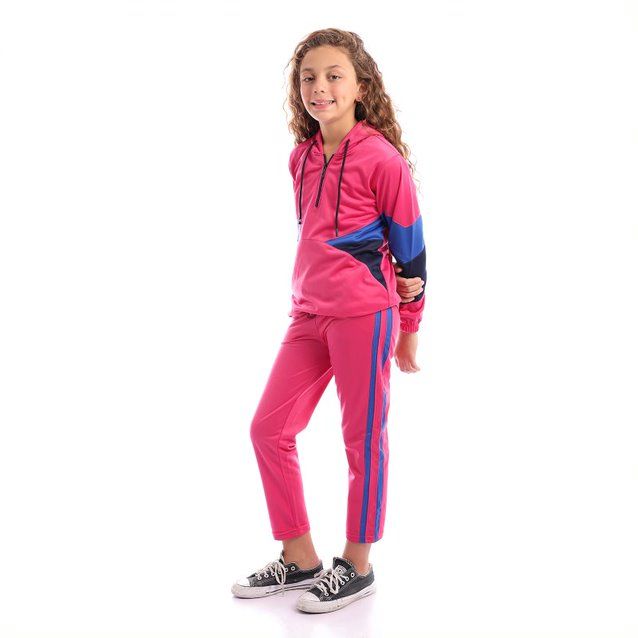 Caesar Plain Basic Hooded Neck Tracksuit foushia  - Image 2