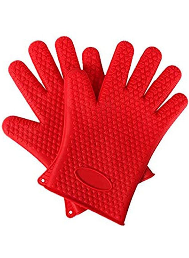 hothand Silicone Bbq Grilling Gloves/Oven Mitts/Pair Of Heat Resistant Silicone Gloves Red  - Image 1