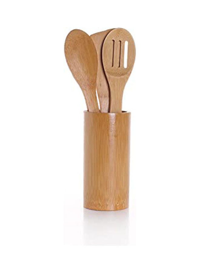 Wooden Cooking Spoon Set With Base Beige 