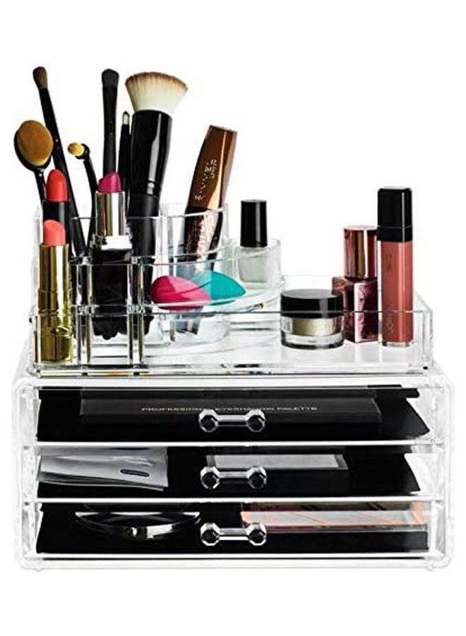 Generic Acrylic Makeup Jewelry Vanity Organizer - Clear Lipstick Make up Brush Display case Container for Beauty Products 16 Slot 4 Box Drawers Holder Storage Earring and Other Cosmetic Items for Bathroom Multicolour  - Image 2
