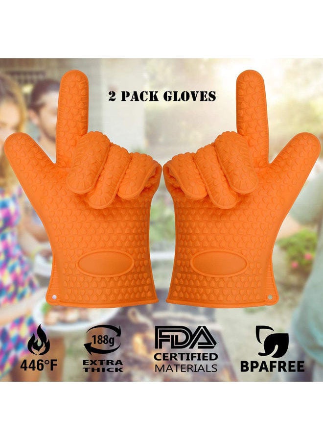 EVERDIGI Silicone BBQ Gloves Heat Resistance Grilling Waterproof Non Orange  - Image 2