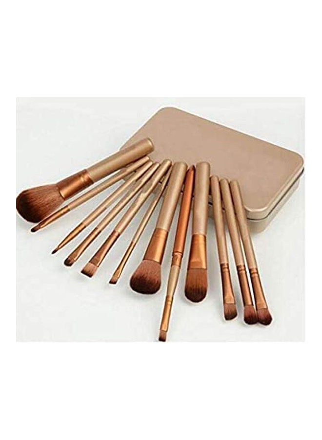 Generic 12 pcs Goat Hair Makeup Brushes Set with Metal Box Pink - Image 1