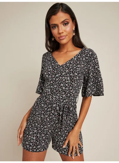 Closet By Styli Floral Printed V-Neck Romper Multicolour