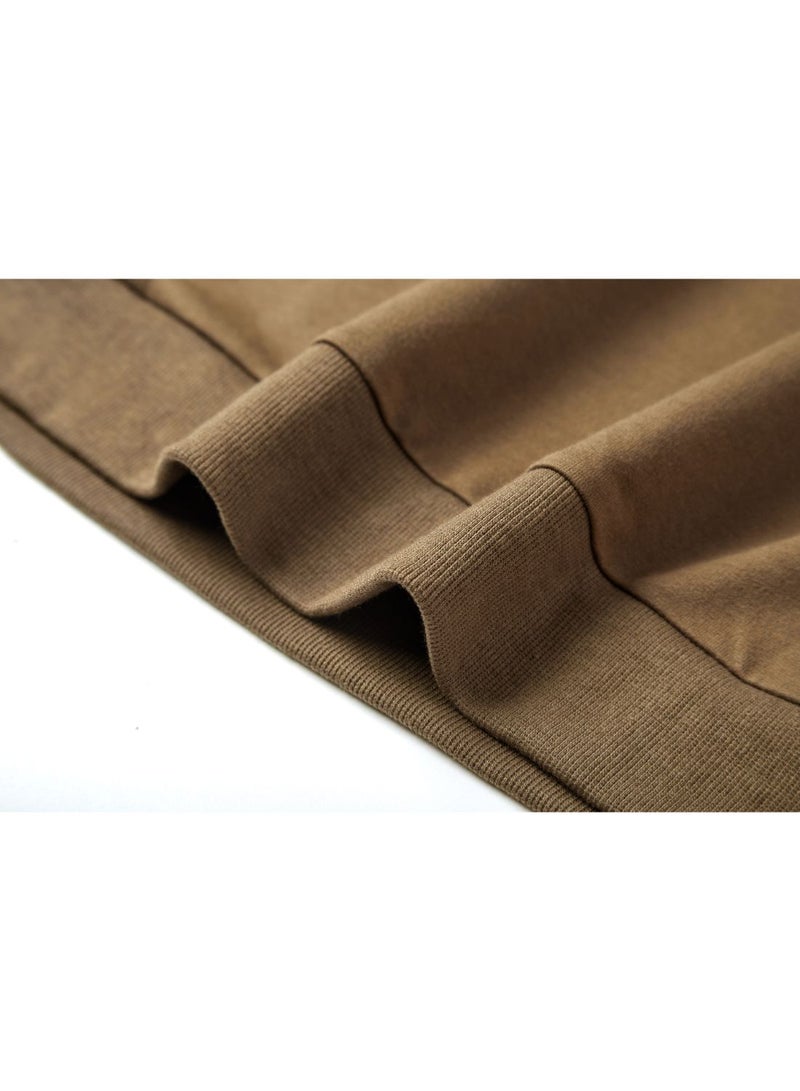 Men Casual Trendy Side Zip Strap Long Sleeves Crew Neck Pullover Sweatshirt Olive