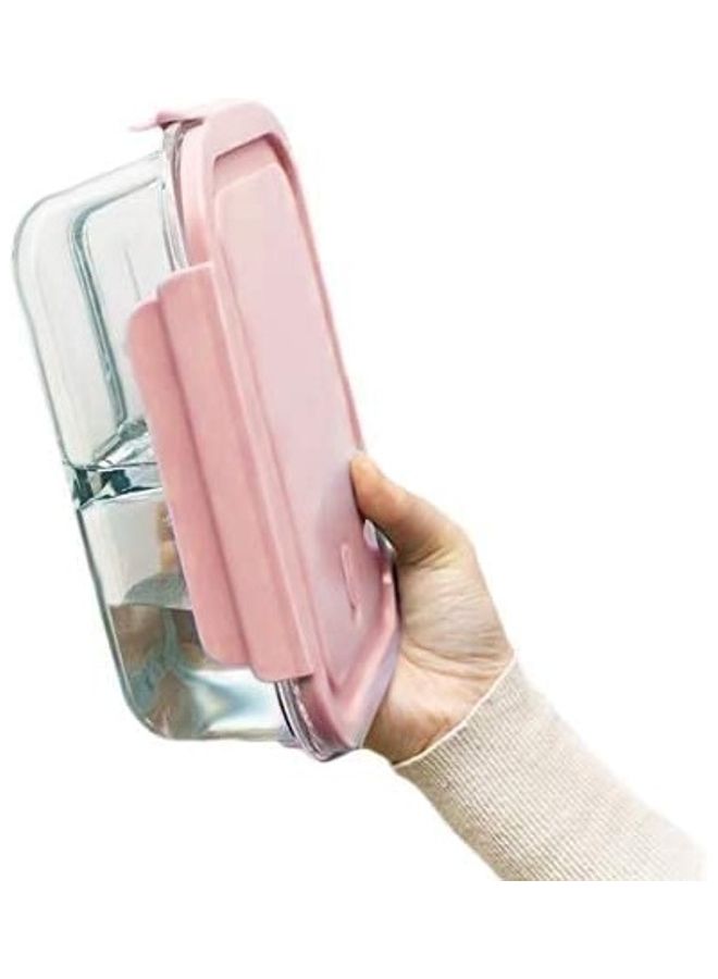 2-Compartment Glass Lunch Box Container Pink