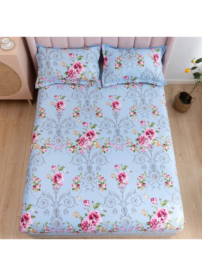 RISHAHOME 3-Piece Premium Collection Kef King Size Printed Bedsheet And Pillow Case Set Includes 1xFitted Bedsheet 200x200+30 cm, 2xPillow Cases Microfiber Multicolour 50x75cm - Image 1